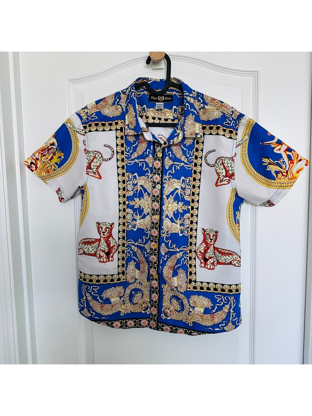 Phat Farm Y2K Vintage Shirt Mens Versace Baroque Leopard Print Boys 18/XL Men S